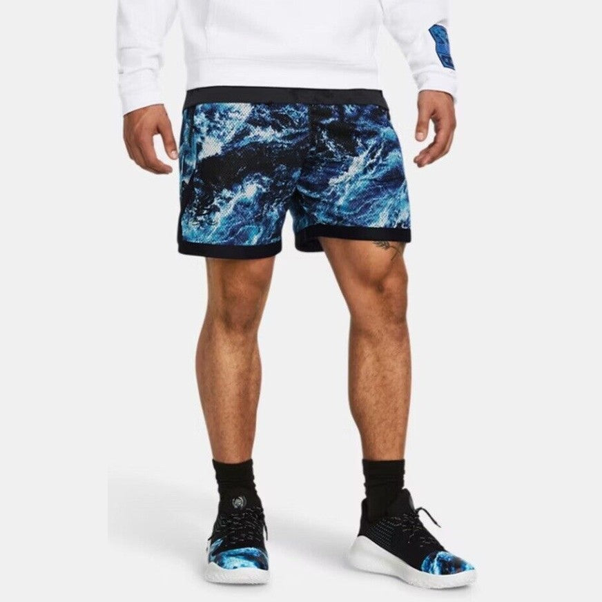 Under Armour Men’s Curry X Bruce Lee Be Water Mesh Basketball Shorts-Blue -Large