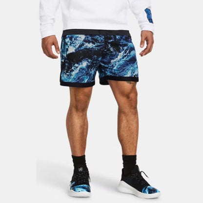 Under Armour Men’s Curry X Bruce Lee Be Water Mesh Basketball Shorts-Blue -Large