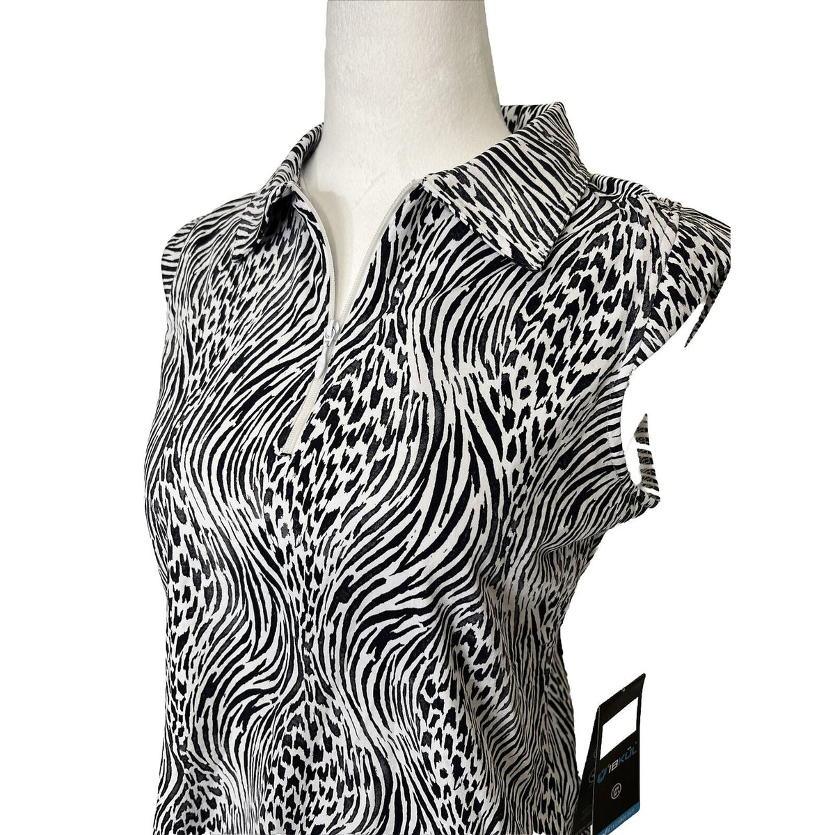 $89 IBKUL Women’s Sleeveless Zip Polo Top Shirt- Alena Black/White - Small -New