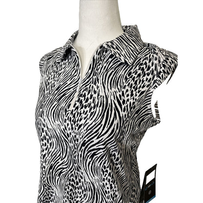 $89 IBKUL Women’s Sleeveless Zip Polo Top Shirt- Alena Black/White - Small -New