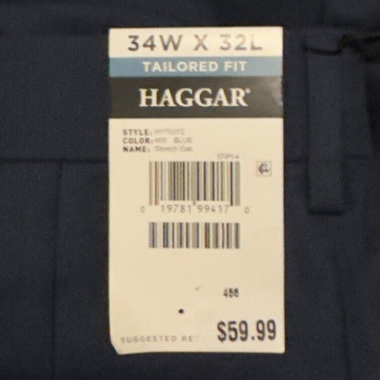 Haggar Men’s Travel PerformanceTailored Fit Flat-Front Suit Pant-Blue-34W 32L