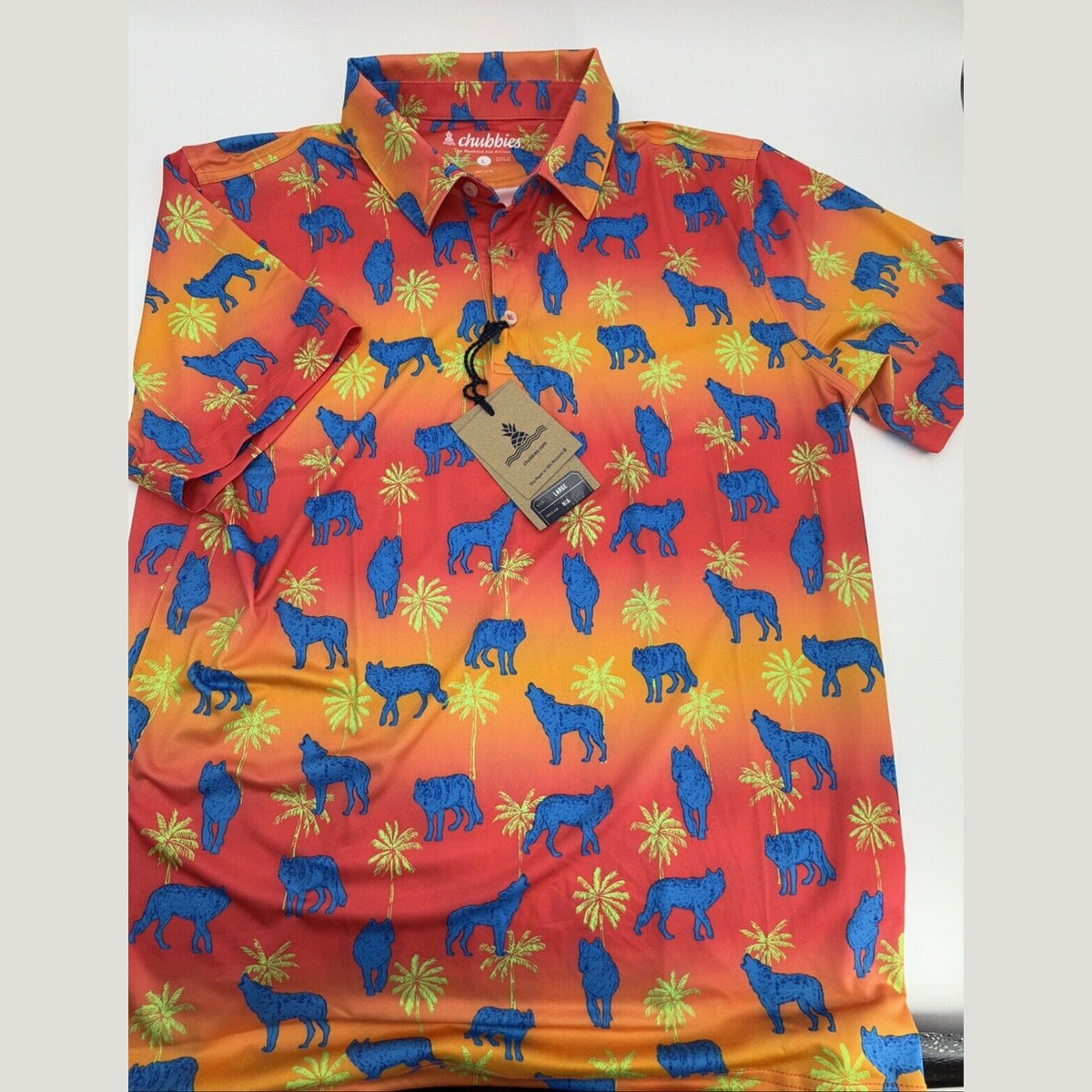 Chubbies Men's The Howler Moon Performance Polo Shirt-Orange Multi-Large-New
