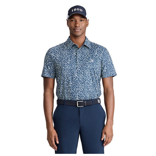 IZOD Men's Micro Print Golf Polo Shirt- Navy Blazer - Large - New Tags $65
