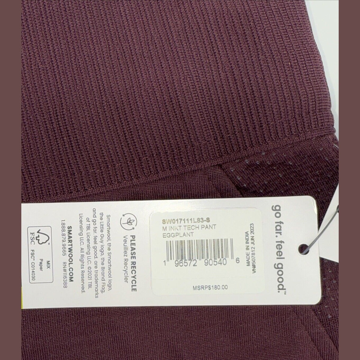 $180 Smartwool Men’s Intraknit Merino Tech Pant-Eggplant Maroon- Small -New Tags