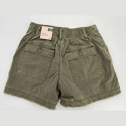 $28 SO Juniors' Women’s High Rise MIDI Utility Shorts- Olive- Size: Medium -New