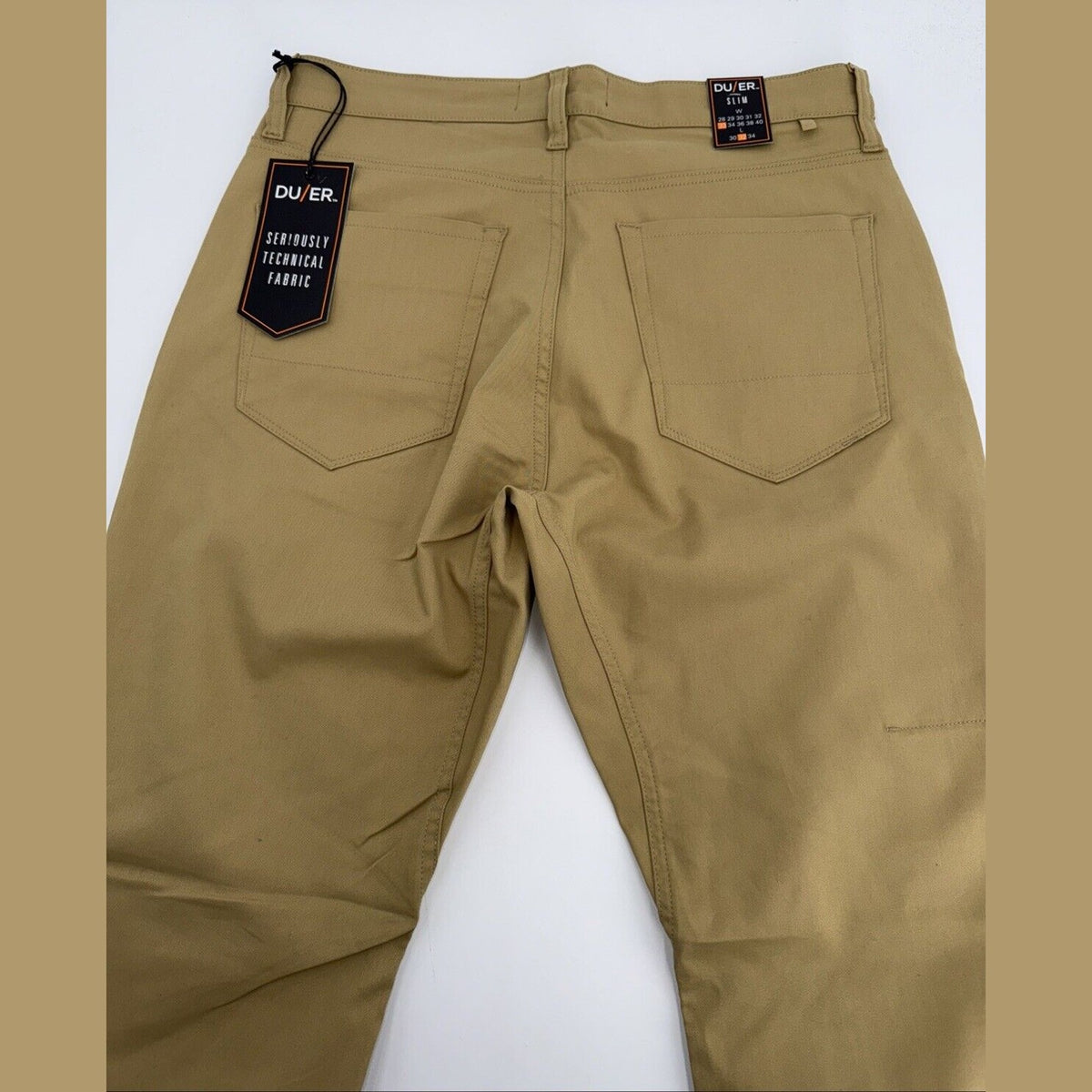 $139 DU/ER Men’s NuStretch Slim Fit 5 Pocket Chino Pants- Khaki - 33W 32L - New