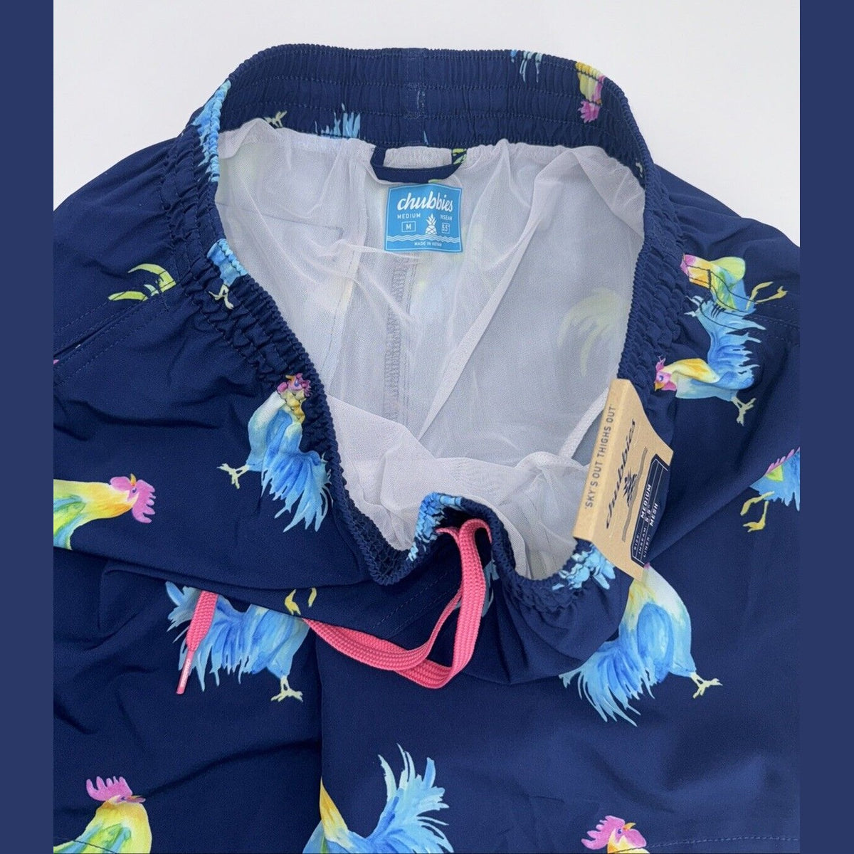 $70 Chubbies The Fowl Plays 5.5" Inseam Swim Trunks- Blue -Medium-New Tag