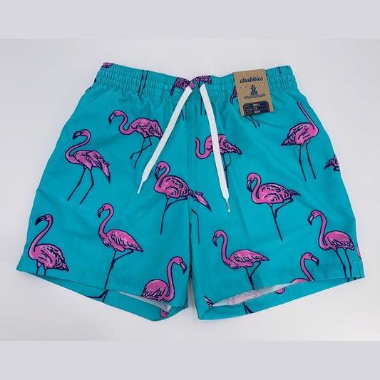 $70 Chubbies The Beach Retreat 5.5" Inseam Swim Trunks-Aqua/Pink -Small -New Tag