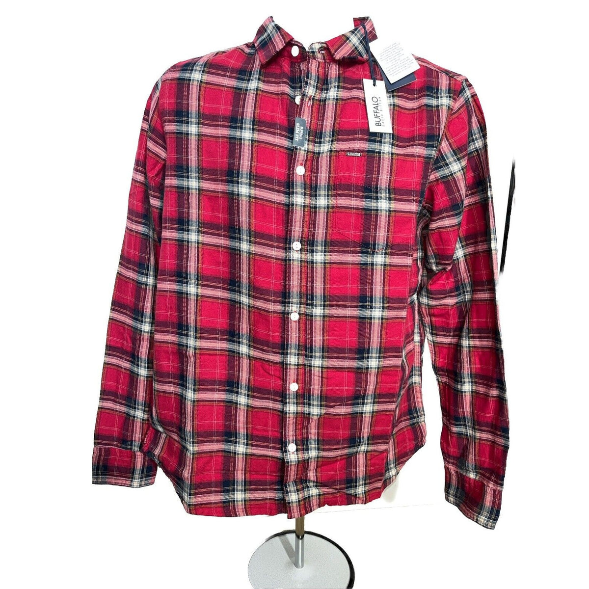 $79 Buffalo David Bitton Men’s Satwil Plaid Long Sleeve Shirt- Cranberry-Small