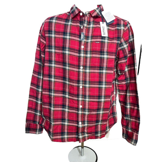 $79 Buffalo David Bitton Men’s Satwil Plaid Long Sleeve Shirt- Cranberry-Small