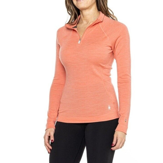$115 Smartwool Women’s 1/4 Zip Thermal Pullover Merino Wool-Sunset Coral -XSmall