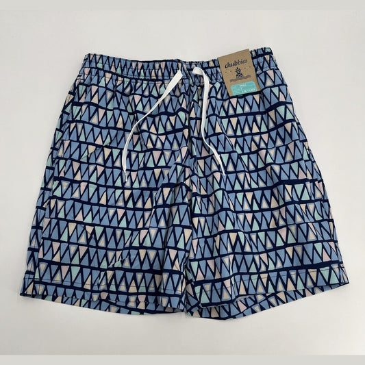 Chubbies Men's Stretch Swim Trunks 7”- The Triangu laters-Blue- Small -New $80