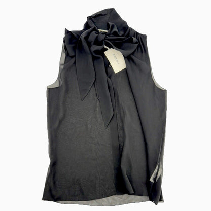 $378 Frame Women's Silk Sleeveless Bow Blouse Top Shirt- Black- Medium