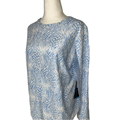 $100 Ibkul Women’s Long Sleeve Crew Neck Top-Alena Peri/White -XLarge-New