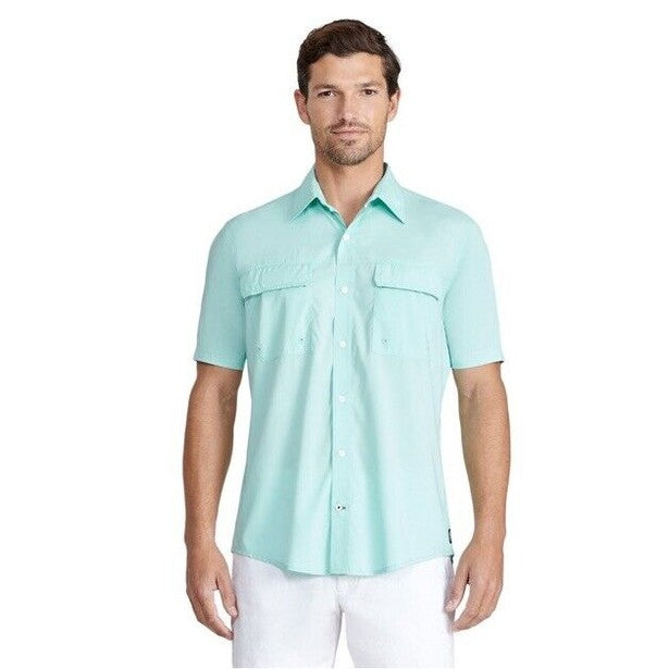 $65 IZOD Men’s Saltwater Beach Performance Printed Shirt - Ice Green- Small -NWT