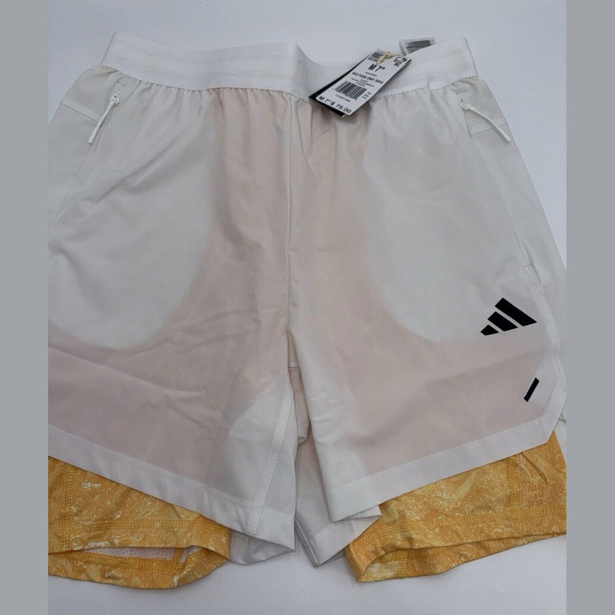 $75 ADIDAS Men's Power Workout 2-in-1 Training Shorts IS3837- White- Medium 7”-