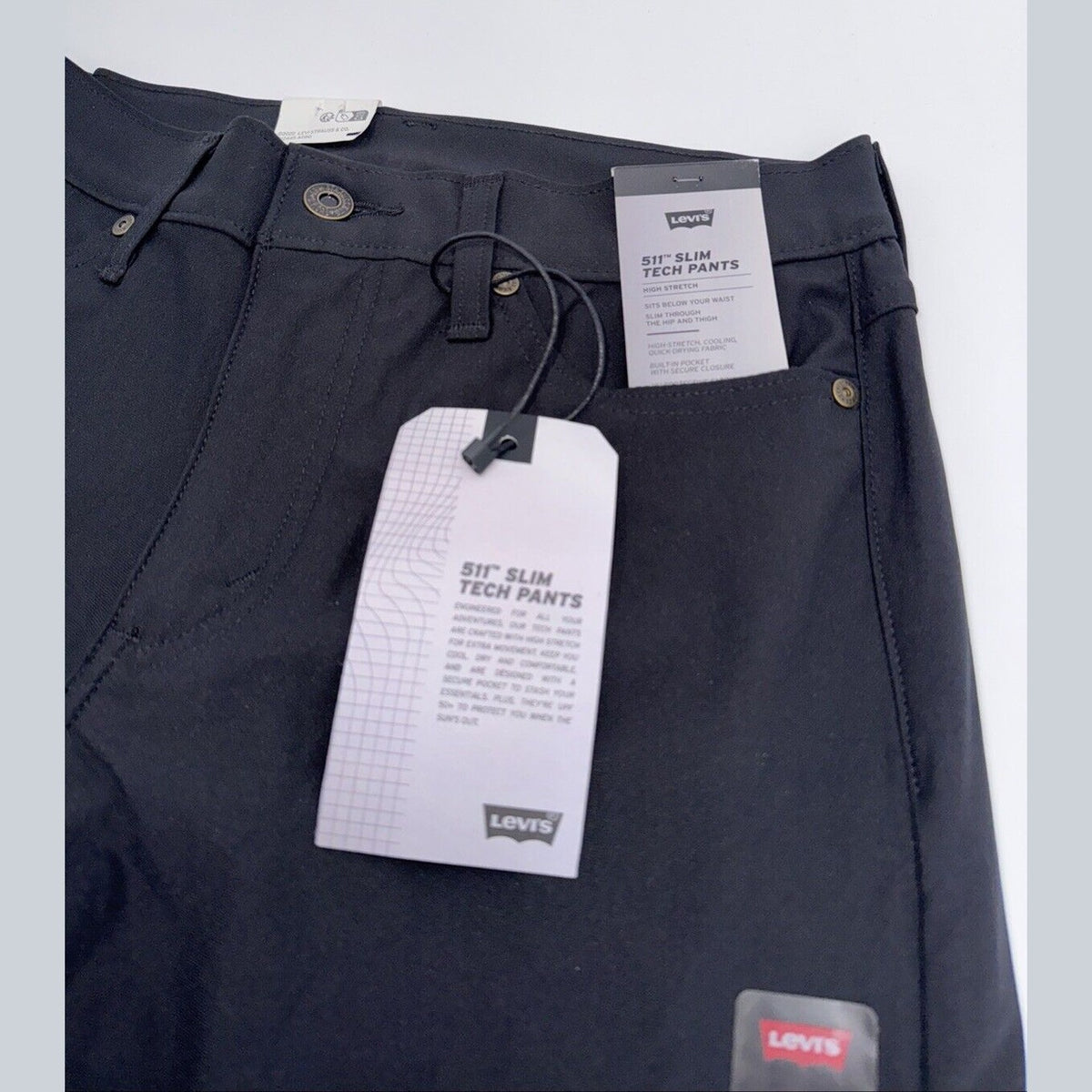 $70 Levi's Men's 511 Slim Tech Pants Stretch A92130010- Black- 29W 32L - New Tag