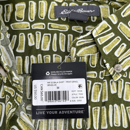Eddie Bauer Men's Baja Print Camping Short Sleeve Shirt-Olive Green-Medium-New