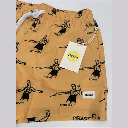 $65 Duvin Design Men's Waterski Swim Trunk Shorts -Yellow/Black-Size: Small-NEW
