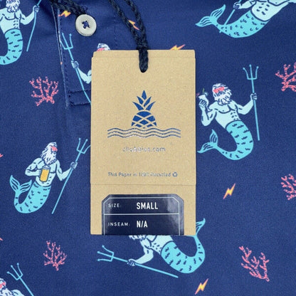 $60 Chubbies Men's The Triton Sea Performance Polo Shirt-Blue-Small-New Tag