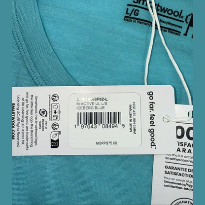 $75 Smartwool Men’s Active Ultralight Long Sleeve Shirt-Iceberg Blue-Large -New