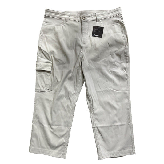 $65 EDDIE BAUER Women’s Tech Capri Pants Cargo Nylon Stretch-Pumice-Size: 10-NEW