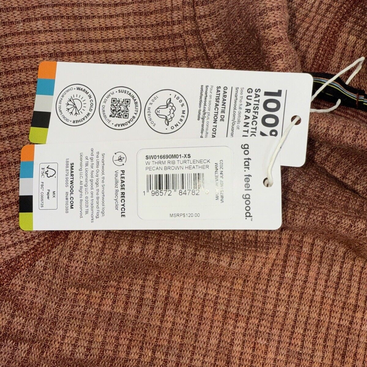 $120 Smartwool Women’s Merino Rib Turtleneck Shirt-Pecan Brown Heather-XSmall