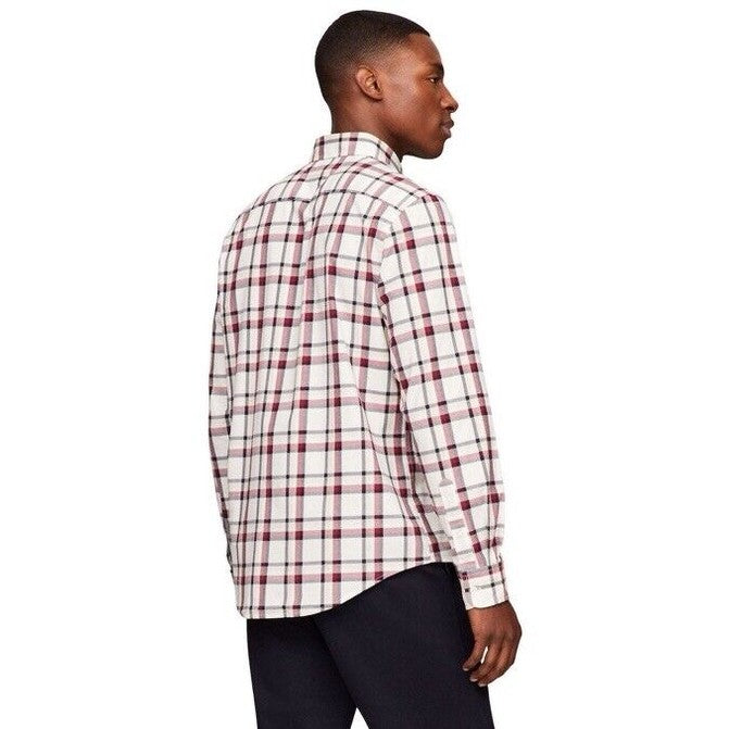 Tommy Hilfiger Men’s Global Striped Check Shirt- Deep Rouge- Small