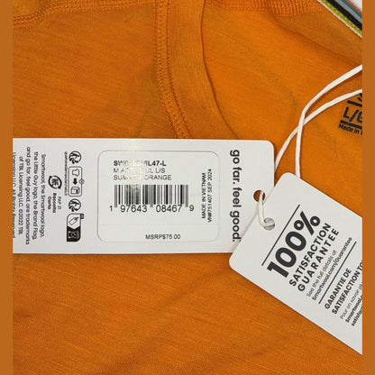 $75 Smartwool Men’s Active Ultralight Long Sleeve Shirt-Summer Orange-Large -New