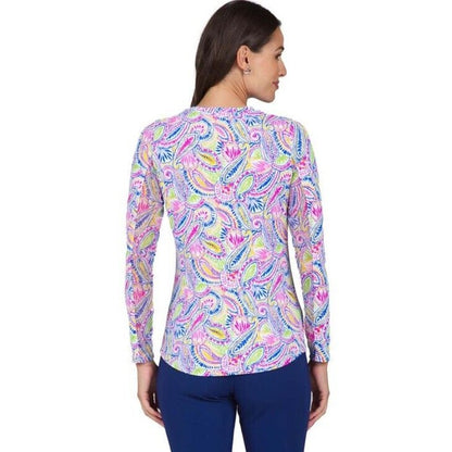 $100 Ibkul Women’s Long Sleeve Crew Neck Top-Massie Hot Pink Yellow- Large -New