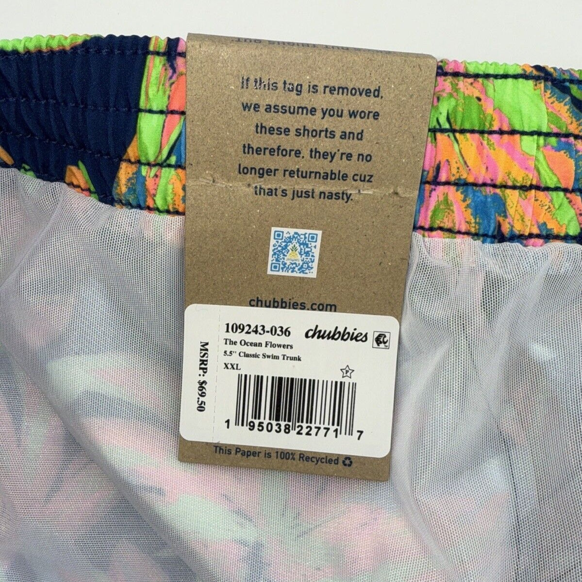 $70 Chubbies The Ocean Flowers 5.5" Inseam Swim Trunks-Multi -2XLarge -New Tag