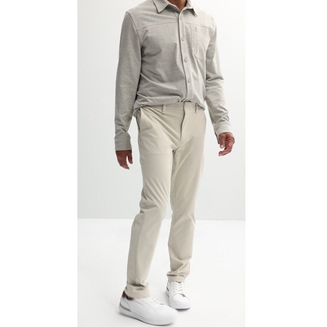 FLX Men’s Premium Stretch Slim Chino Pants - Zip Pocket- Olive Forest- 32Wx32L