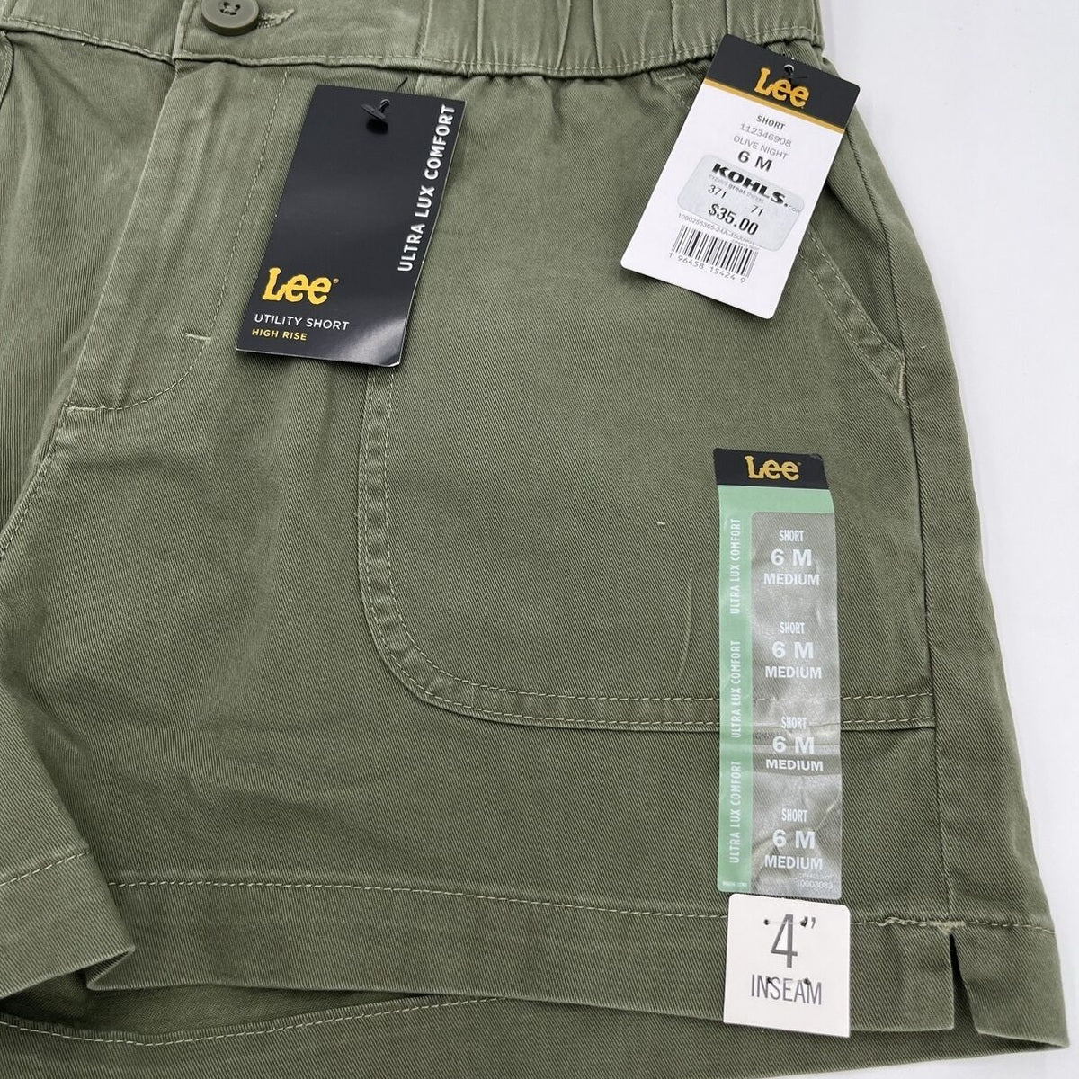 Lee Women's Ultra Lux High-Rise Pull-on Utility Shorts-Olive Night-6 Medium-New