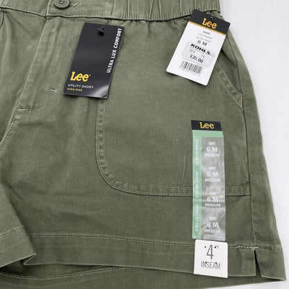Lee Women's Ultra Lux High-Rise Pull-on Utility Shorts-Olive Night-6 Medium-New