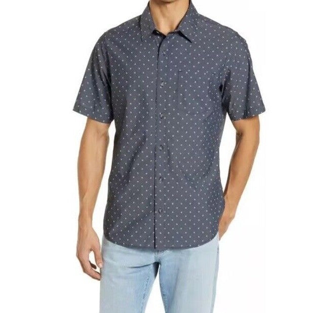 $100 TRAVIS MATHEW Men’s Not Your Best Button Up Shirt- Heather Black-Medium-NEW