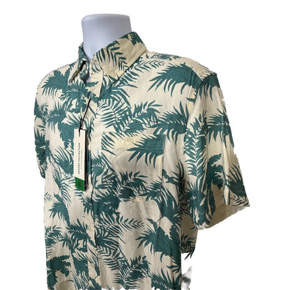 $59 Report Collection Men’s Tropical Print Short Sleeve Button Down-Cream-Medium
