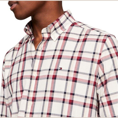 Tommy Hilfiger Men’s Global Striped Check Shirt- Deep Rouge- Small