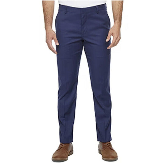 JF J Ferrar Men's Slim Fit Dress Pants Slacks Flat Front-Navy-32W 29L- New