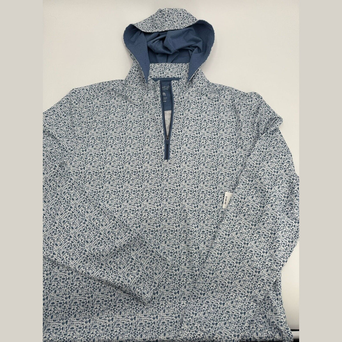 $148 Johnnie-O Daniel Performance 1/2 Zip Hoodie- Blue White- Small- New Tag