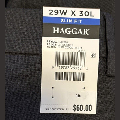 Haggar Men’s Performance Flex Slim Fit Flat-Front Pants-Dark Grey- 29Wx30L