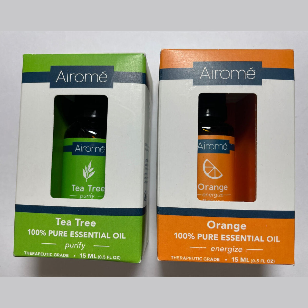 Lot Of 2 Airome 100% Pure Therapeutic Essential Oil - 1 Tea Tree 1 Orange 15ml