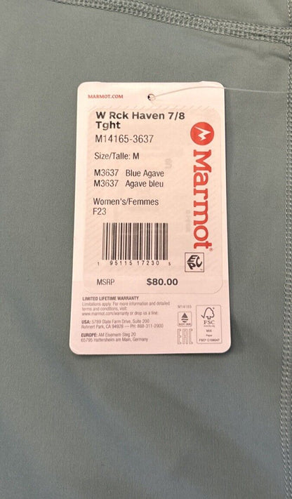 $80 Marmot Women's Rock Haven 7/8 Tights UPF 50- Blue Agave- Medium - NWT