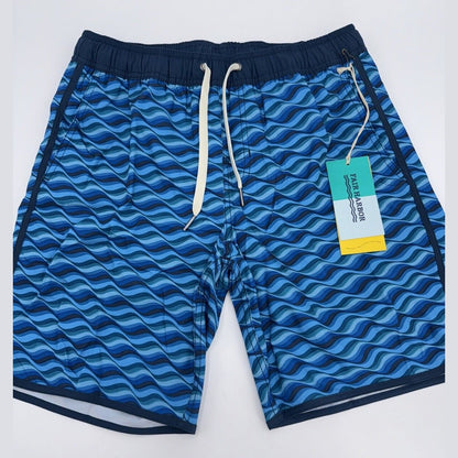 $68 Fair Harbor Men’s Mastos Anchor Swim Trunks Lined Shorts-Blue Wave-Small-New