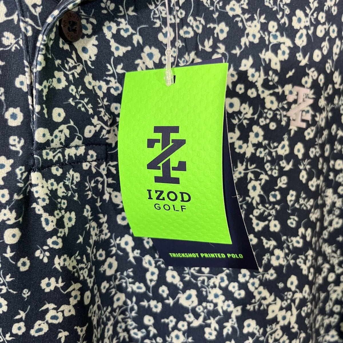 IZOD Men's Micro Print Golf Polo Shirt- Navy Blazer - Large - New Tags $65