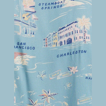 $158 Faherty Men’s Kona Short Sleeve Camp Shirt Tour Print Button-Blue-Medium