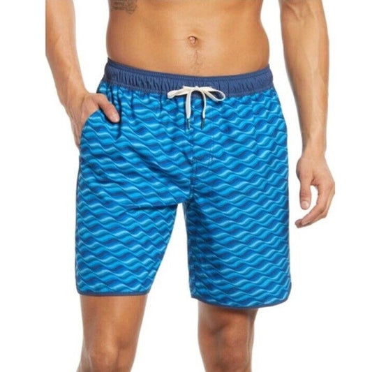 $68 Fair Harbor Men’s Mastos Anchor Swim Trunks Lined Shorts-Blue Wave-Medium