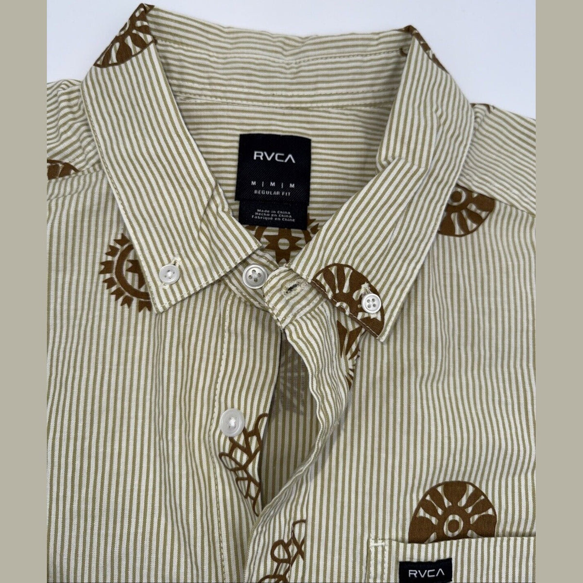 $66 RVCA Men's S/S Button Shirt ENDLESS SEERSUCKER - Gold - Medium - New W Tags
