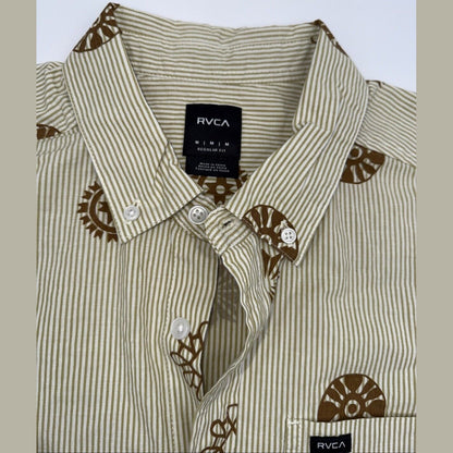 $66 RVCA Men's S/S Button Shirt ENDLESS SEERSUCKER - Gold - Medium - New W Tags