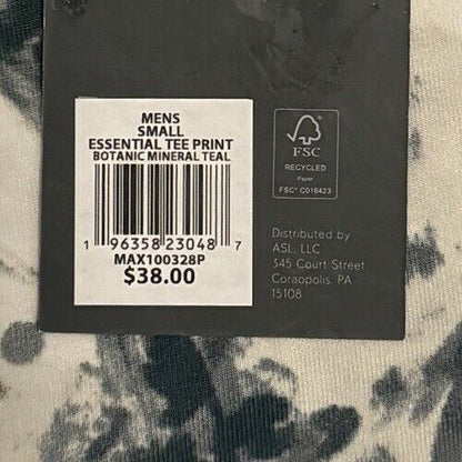 VRST Men's Essential Print Tee Shirt Botanic Mineral Teal- Small -NWT