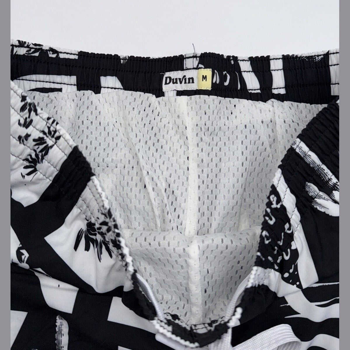 $65 Duvin Design Men's Cactus Swim Trunk Shorts - Black/White - Size: Medium-NEW